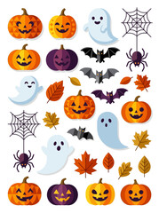 Fototapeta premium Halloween flat design icons set for autumn holiday celebration