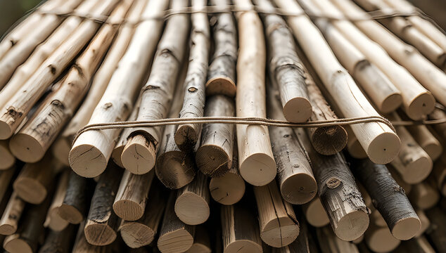 Stack of wooden sticks tied together with metal wire illustration