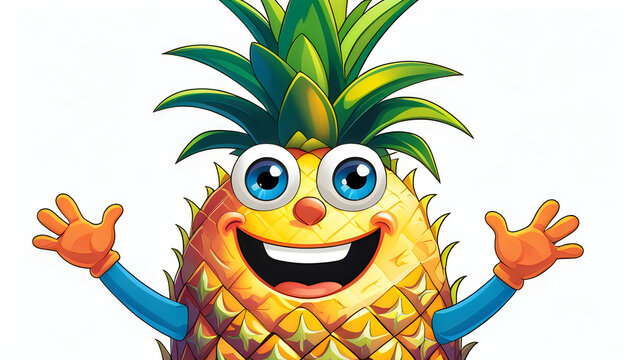 Happy pineapple cartoon character waving hands illustration