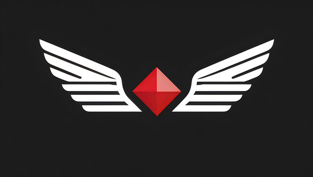 Red diamond icon with white wings on a dark background illustration
