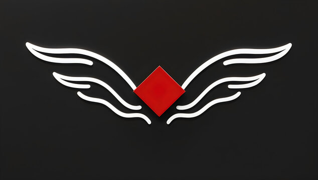 Red diamond shape with white wings on dark background illustration