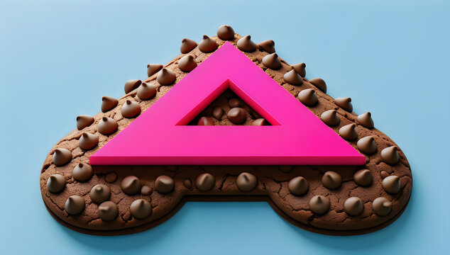 Letter A cookie with chocolate chips and pink plastic shape illustration