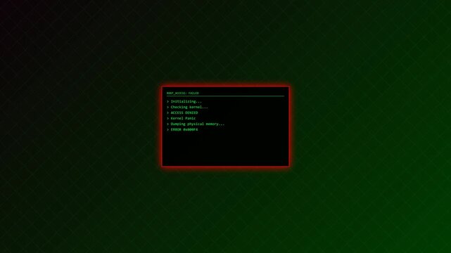 Retro Hacker Terminal Access Denied Glowing Green Grid Background Motion Graphics Loop