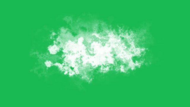 Realistic fluffy white cloud motion element isolated on a green screen background