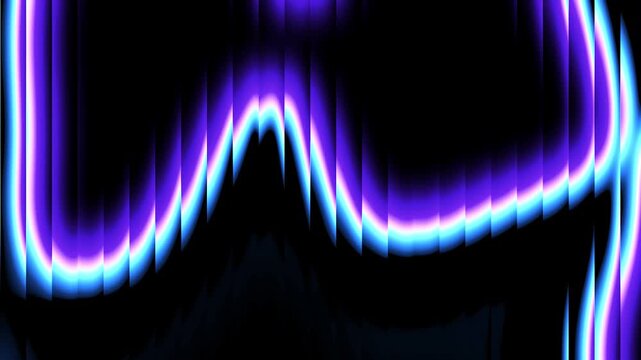 Vibrant neon blue and purple glowing abstract waves with segmented futuristic digital light