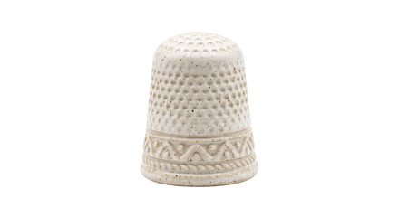 Handcrafted ceramic thimble with intricate textured pattern and decorative band