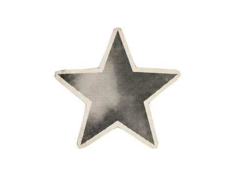 Halftone five pointed star graphic sticker with dotted pattern and border isolated on transparent background