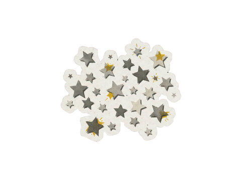 Halftone star sticker cluster with retro comic dot pattern isolated on a transparent background