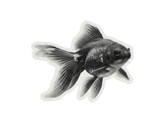 Goldfish halftone graphic sticker cutout with transparent background, black and white retro print style © creatfive