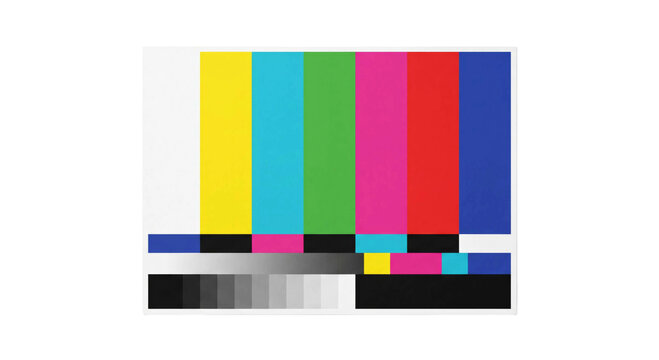 Classic television test pattern with colorful vertical bars and grayscale