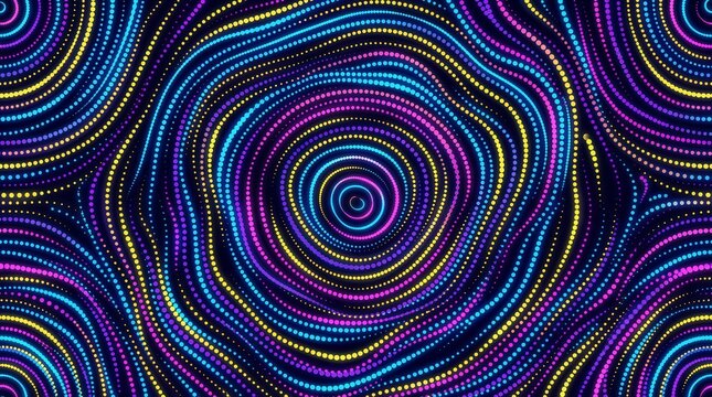Abstract colorful neon dot pattern background with glowing circles