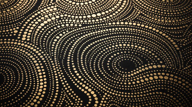 Abstract gold metallic circular dot pattern on black background