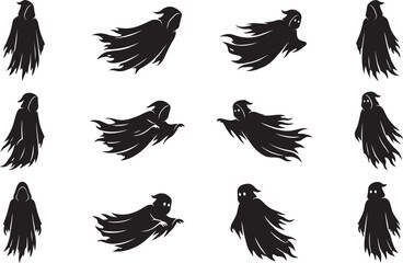 Fototapeta premium Ghost silhouettes collection vector illustration on a white background