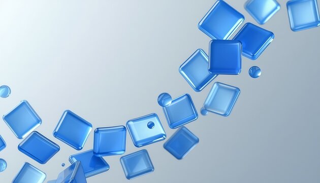 Abstract 3D floating blue glossy cubes on light background