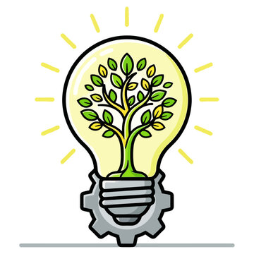 Lightbulb with tree vector illustration representing green energy and eco-friendly ideas