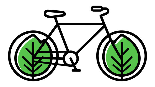 Minimalist bicycle with green leaf vector illustration representing eco-friendly transportation