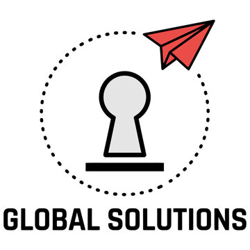 Global solutions concept vector illustration with keyhole and flying paper plane