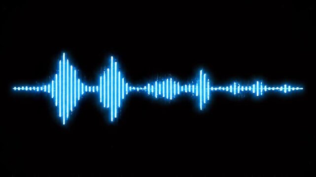 Digital audio waveform pulses with blue light against a dark background symbolizing sound visualization and data analysis