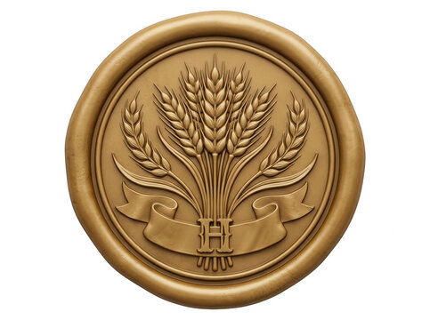 Goldenes Wachssiegel mit Weizen&auml;hren-Emblem