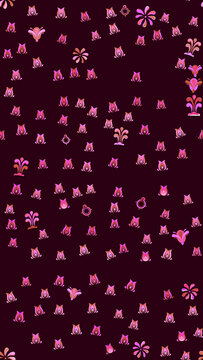 Stylized floral pattern in pink and orange on dark background