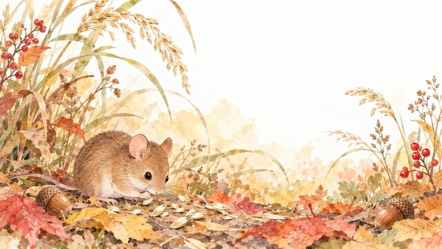 種を集める野ねずみ
