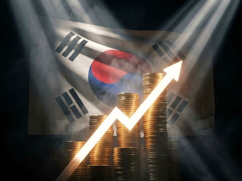 South Korea Economic Growth. South Korea financial market expansion, stock market recovery, GDP increase, national wealth creation, investment opportunities, banking growth, currency strength