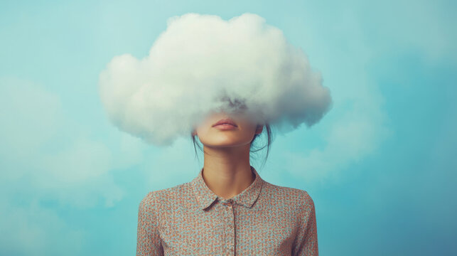 Woman&rsquo;s Face Obscured by Cloud in Conceptual Portrait
