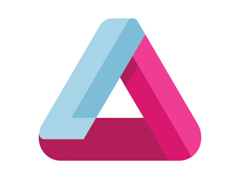 Abstract triangle shape with impossible geometry in pink and blue colors