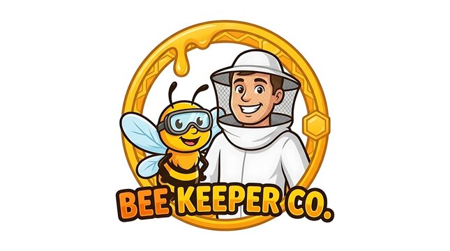 Beekeeper and honey bee character logo design.