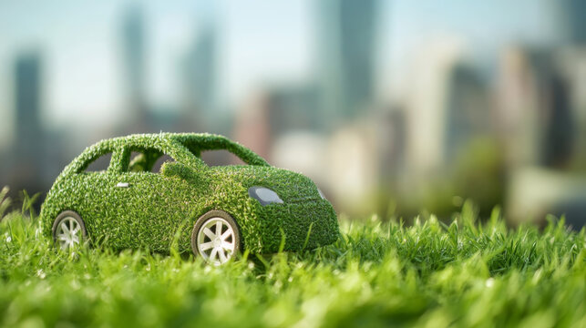 Grass-Covered Car on Green Lawn