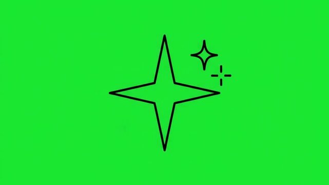 Hand Drawn Four Point Sparkle and Magic Star Appearing on Green Screen Background, Decorative Animation