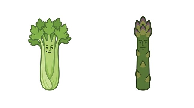 Cartoon celery and asparagus character illustrations.