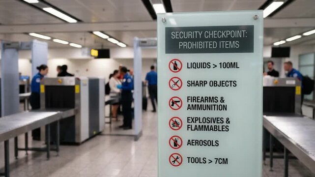 Sign of prohibited items at an airport security checkpoint.