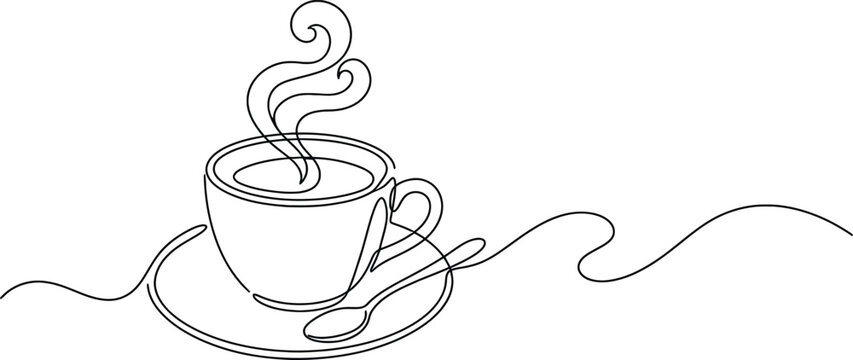 Continuous one line drawing of a cup of hot coffee