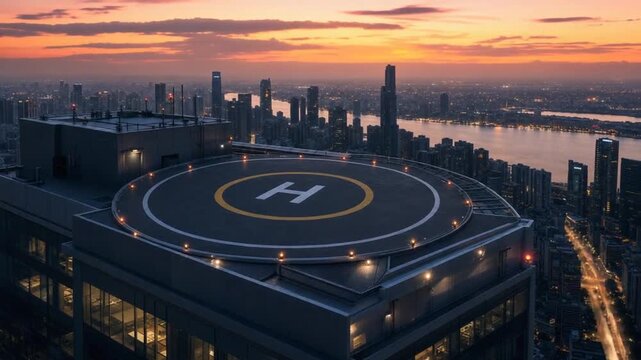 Helicopter on a helipad.