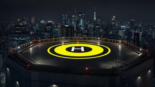 Helicopter on a helipad.