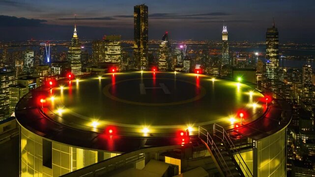 Helicopter on a helipad.