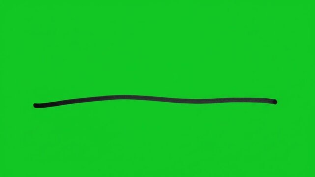 Black Hand Drawn Horizontal Line Drawing Animation on Green Screen Background, Minimal Sketch Element
