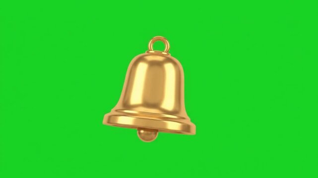 Realistic Golden Notification Bell Ringing and Vibrating on Green Screen Background, Alert Animation
