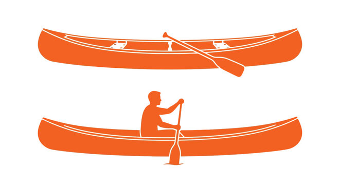 Orange canoe silhouettes with paddler on white background