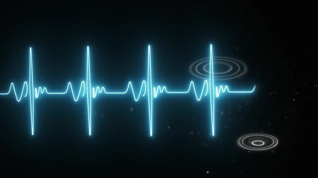 "Futuristic ECG Waveform Visualization with Glowing Blue Pulse Line, Energy Particles, and Clinical Aesthetic"