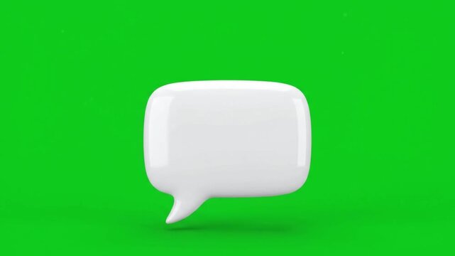 White 3D Speech Bubble Appearing and Floating on Green Screen Background, Clean Communication Animation