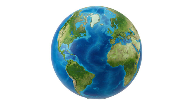 Detailed view of planet Earth showing continents and oceans from space