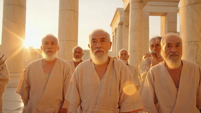 Philosophers in a Greek temple.