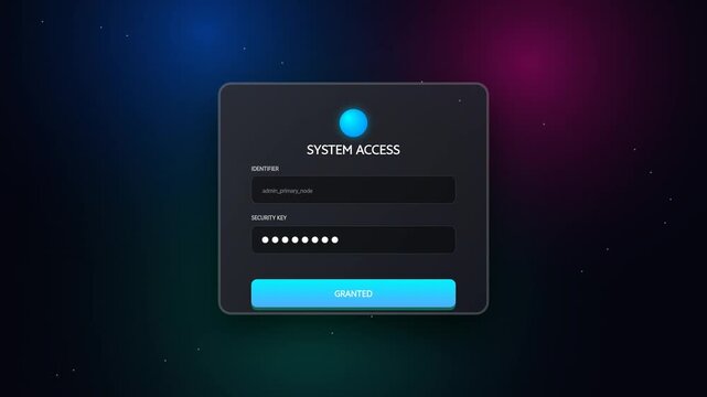 Animated system access login interface with password typing and granted permission
