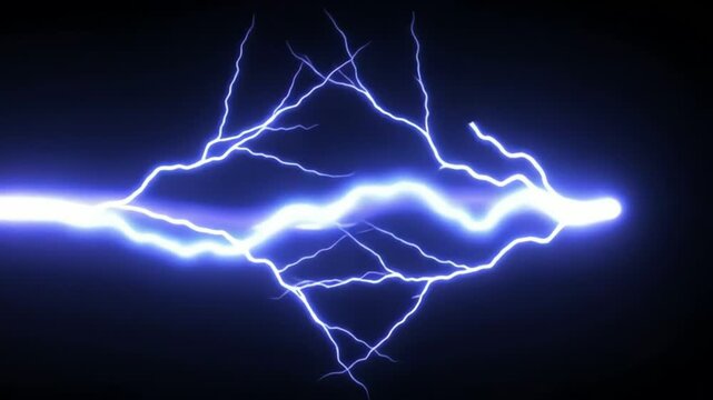 Electric lightning bolt striking across dark background providing intense motion footage for high voltage visual effects
