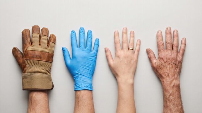 Diverse hands showing different professions and skin types for a happy labor day celebration of all workers