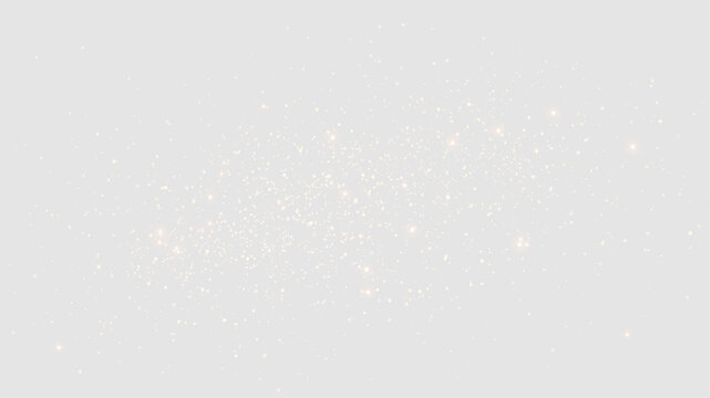 Horizontal trail of golden sparks and glowing dust particles. Magic glitter cloud on transparent background. Shimmering light effect overlay