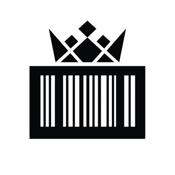 Abstract barcode design featuring a decorative geometric crown in a minimalist black and white silhouette