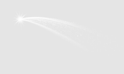 White shooting star light effect with sparkle trail. Glowing comet stardust path on transparent background. Magic flare vector illustration © ALEXA
